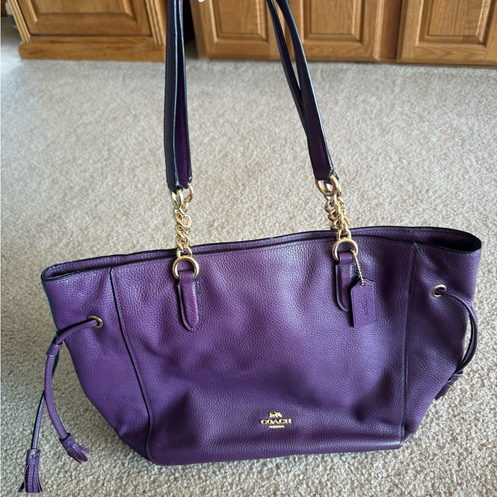 Coach Purple Leather Tote Bag